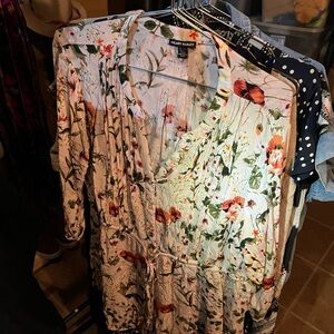 Hilary Radley White and Green Floral Top long